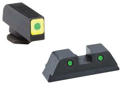 CAP LE Tritium Sight Set Glock 42/43 Green Front With Luminescent Green Square Outline Green Rear Horizontal Line