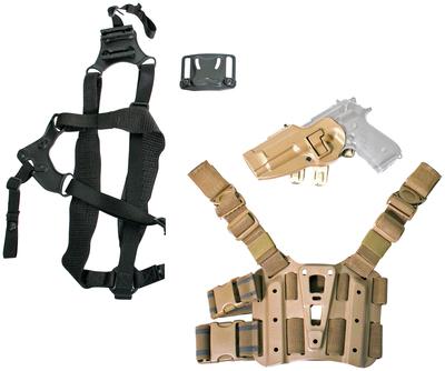 S.T.R.I.K.E. Serpa Combo Kit For Beretta Only Includes Serpa, Belt, Shoulder and Thigh Mounts Size Medium to Large Torso Left Hand Coyote Tan