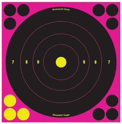 Shoot-N-C Pink Reactive Target 8 Inch Bullseye 30 Per Package