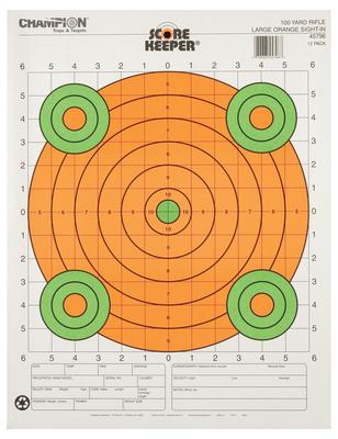 Scorekeeper Sight-In Targets Orange With Green Bulleyes 100 Yards 12 Per Pack