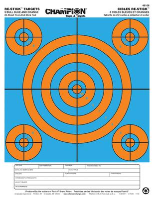 Re-Stick Targets 5-Bull Blue And Orange 8.5x11 Inch 25 Per Pad