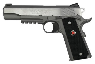 Government Delta Elite Rail 10mm 5 Inch Barrel Stainless Steel Frame and Slide with Brushed Finish Novak Sights Black Checkered Composite Grips With Delta Medallions 8 Round