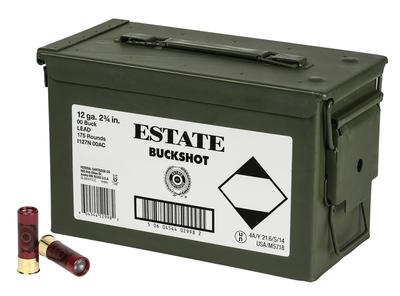 Estate Buckshot Loads 12 Gauge 2.75 Inch Shells 00 Buck Shot 9 Pellets 175 Rounds In Ammo Can