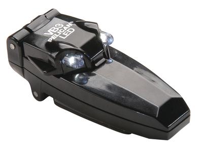VB3 2220 LED Flip-Up Clip-On Flashlight 2 CR2032 3V Lithium Coin Cells 9 Lumens Black