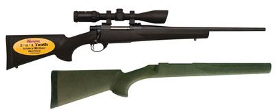 Howa/Hogue Youth Combo 7mm-08 Caliber 20 Inch Barrel Blue Finish Black Hogue Youth Stock and OD Green Hogue Adult Stock 5 Rounds With 3-9x40mm Riflescope