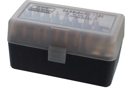 Case-Gard 50 Rifle Ammo Boxes .220 Swift to .458 Winchester Mechanical Hinge Clear Smoke/Black