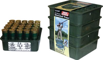 Shot Shell Tray 12 Gauge Stackable with Load Labels Set of Four 25 Rounds per Tray Black