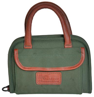 Supreme Rectangular Pistol Case Green Canvas and Leather Trim With Handle 8 Inch