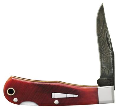 2014 The Forrester Jr. Damascus Bullet Knife Blade 2.75 Inches Closed 3.625 Inches Auburn Bone Handle with Bullet Shield