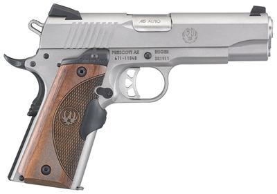 SR1911 .45 ACP 4.25 Inch Barrel Low Glare Stainless Steel Finish Crimson Trace Lasergrip Wood Grain One 7 Round and One 8 Round Magazine - AcuSport Exclusive!