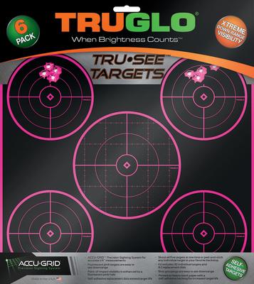 Tru-See Reactive/Splatter Targets 5-Bullseye Pink 6 Pack