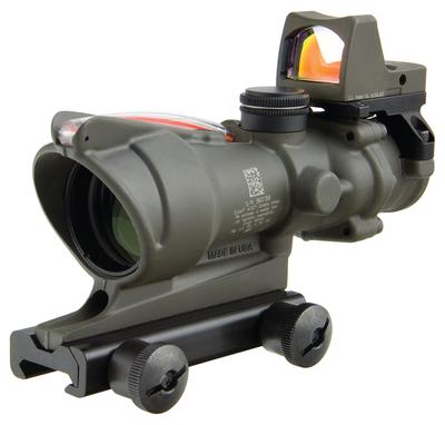 ACOG 4x32 Dual Illuminated Red Chevron .223 Ballistic Reticle and 3.25MOA RMR Red Dot Sight Combo Cerakote OD Green