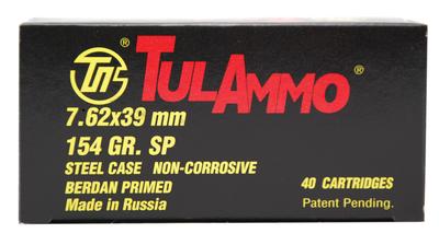 TulAmmo 7.62x39mm 124 Grain Soft Point 40 Rounds Per Box 1000 Rounds Per Case