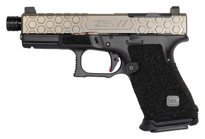 Z19 Glock 19 Gen3 9mm 4 Inch Threaded Barrel Titanium Gray Slide Finish ZEV Hex Cut Co-Witness Sight Set 15 Round