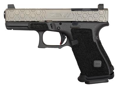 Z19 Glock 19 Gen4 9mm 4 Inch Barrel Titanium Gray Slide Finish ZEV Hex Cut Co-Witness Sight Set 15 Round