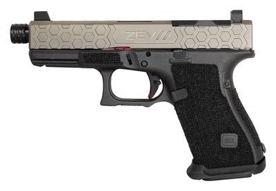 Z19 Glock 19 Gen4 9mm 4 Inch Threaded Barrel Titanium Gray Slide Finish ZEV Hex Cut Co-Witness Sight Set 15 Round