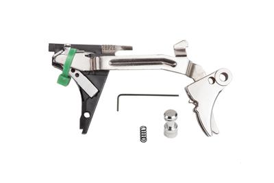 Fulcrum Drop In Trigger Kit Stainless Trigger Pad with Black Safety for Gen 4 Glock 22/23/24/27/31/32/33/35