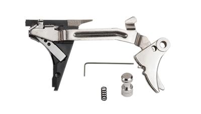 Fulcrum Drop In Trigger Kit Stainless Trigger Pad with Black Safety for Gen 4 Glock 17/19/26/34