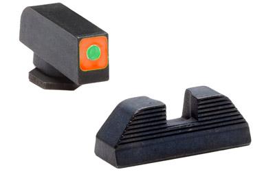 Sight, Fits Glock 42 and 43, Green Tritium Orange Square Outline Front Black Serrated Rear Set GL-647