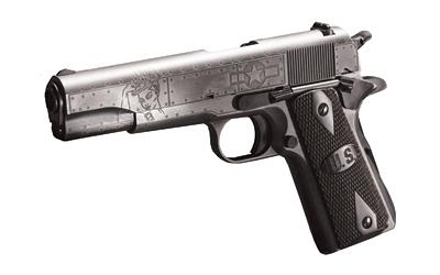 Victory Girls 1911, Full Size Pistol, 45 ACP, 5" Barrel, Steel Frame, Checkered Wood Grips with U.S. Logo, 7Rd, Armor Black and Gunmetal Gray Cerakote Finish 1911BKOWC1