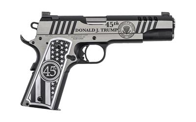 1911, Trump One, Semi-automatic Pistol, 1911, Full Size, Metal Frame, 45 ACP, 5" Barrel, Stainless Steel Finish, Black and Silver, Custom Engraving, Custom Engraved Grips, 3 Dot Sights, Manual Safety, 7 Rounds, 1 Magazine 1911TCAC14