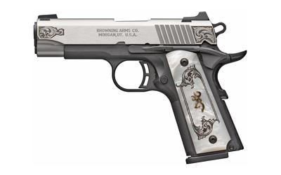 1911-380, Medallion, Semi-automatic, Full Size, 380 ACP, 4.25" Barrel, Engraved Matte Stainless Steel Slide, Black Polymer Frame, Right Hand, Buckmark Imitation Pearl Grips, Ambidextrous Thumb Safety, White 3 Dot Sights, 8Rd 051966492