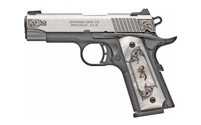 1911-380, Medallion, Semi-automatic, Compact, 380 ACP, 3.63" Barrel, Engraved Matte Stainless Steel Slide, Black Polymer Frame, Right Hand, Buckmark Imitation Pearl Grips, Ambidextrous Thumb Safety, White 3 Dot Sights, 8Rd 051967492