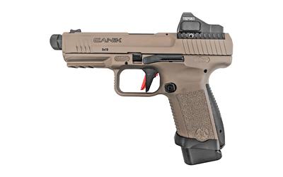 TP9SF Combat, Striker Fired, Semi-automatic, Polymer Frame Pistol, 9MM, 4.78" Threaded Barrel, Aluminum Speed Funnel Mag Well, Flat Dark Earth, Fiber Optic Front Sight, 2 Magazines, (1)-15 Round and (1)-18 Round, Vortex Viper Red Dot, Charging Handle, Ho