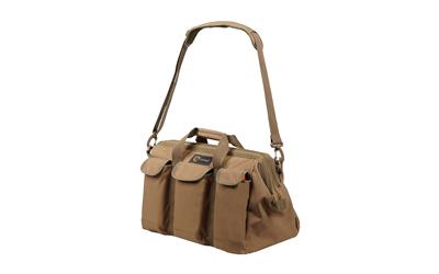 Tool Bag, Six External Pouches, Eighteen Internal Pockets, Reinforced Carry Handle, Shoukder Strap, 14" x 9.13" x 2", Tan 17-303TN