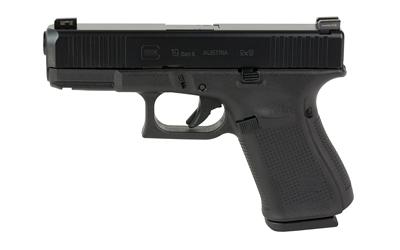 19 Gen 5, Striker Fired, Compact Size, 9MM, 4.02" Marksman Barrel, Polymer Frame, Matte Finish, Ameriglo Agent Night Sights, 15Rd, 3 Magazines, Front Serrations, Ambidextrous Slide Stop Lever, Flared Mag Well, nDLC Finished Slide and Barrel, No Finger Gr