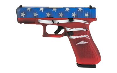 45, Striker Fired, Semi-automatic, Polymer Frame Pistol, Compact, 9MM, 4.02" Barrel, Glock Marksman Barrel, nDLC Finish, No Finger Grooves, Fixed Sights, 17 Rounds, 3 Magazines, Front Serrations, Ambidextrous Slide Stop Lever, Flared Mag Well, Red, White