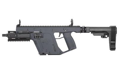 VECTOR SDP SB Enhanced, Combat Grey, 10MM, 6.5'' Threaded Barrel, KRISS Recoil Mitigation System, DEFIANCE Front and RearFolding Sights, SB Tactical SBA3 Collapsible Brace, KRISS Folding Adapter, 3 Lug Adapter, Mini Handguard, Short Rail Section, 1 - 15r