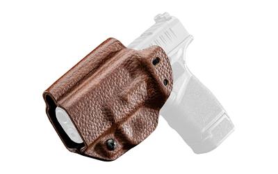 Hybrid Holster, Inside Waistband Holster, Ambidextrous, Fits Springfield Hellcat, Kydex with Leather Shell, Includes 1.5" Belt Attachment, Brown H3-SFD-1-BR1