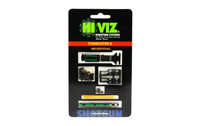 Tom Buster II Turkey sight Combo Pack. Fits shotguns with threaded bead, rib widths from .250" to .437" (1/4" to 7/16") (6mm to 11.1mm). Rear sight is fully adjustable and features two Green, non-replaceable LitePipes. Front sight includes one Green and