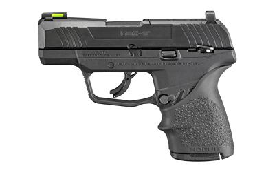 MAX-9, Semi-automatic, Striker Fired, Sub-Compact, 9MM, 3.2" Barrel, Black Oxide Finish, Polymer Frame, Thumb Safety, Optic Ready, Front TFO Night Sight, 10 Rounds, 2 Magazines, Hogue Beavertail HandAL Grip Sleeve with Cobblestone Texturing 03502