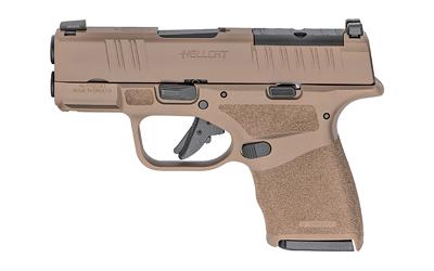 Hellcat, Striker Fired, Semi-automatic, Polymer Frame Pistol, Micro-Compact, 9MM, 3" Hammer Forged Barrel, Cerakote Finish, Desert FDE, Textured Grips, Tritium/Luminescent Front Sight, Tactical Rack U-Notch Rear Sight, Optics Ready, 5 Magazines, Range Ba