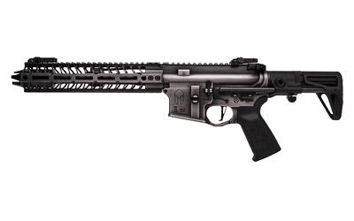 Spartan, Semi-automatic Rifle, 223 Rem/556NATO, 8.1" Chrome Lined Barrel, 1:7 Twist, Nickel Boron Coated Battleworn Finish, Maxim Defense CQB Stock, Spikes Tactical Pro Grip (Spider Grip), MBUS PRO Sights, Spartan Lower Receiver, CMC Match Grade 2-Stage