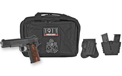 Standard, 1911 Loaded, Full Size, 45ACP, 5" Match Grade Barrel, Steel Frame, Parkerized Finish, Cocobolo Grips, Tritium Night Sights, Ambidextrous Safety, 7rd, California Compliant, Instant Gear Up Includes 5 Magazines, Range Bag, Hard Case, Holster and