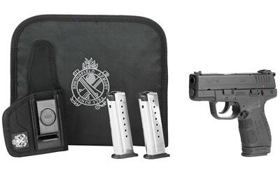 Every Day Carry Package, XDE, Semi-automatic, DA/SA, Compact, 9MM, 3.3" Barrel, Polymer Frame, Black Finish, 4 Mags, 3-8Rd, 1-9Rd, Ambidextrous Safety, Fiber Optic Front Sight and Low Profile Combat Rear Sight, Notebook Style Gun Case and Tuff Holster in