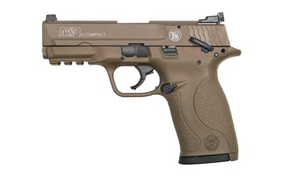 M&P Compact, Semi-automatic, Striker Fired, 22LR, 3.6" Threaded Barrel, 3/8"x 24, Accepts 3/8"x24 to 1/2"x28 Adapter, Polymer Frame, Adjustable Sights, 10 Rounds, 2 Magazines, Flat Dark Earth Cerakote Finish 12570