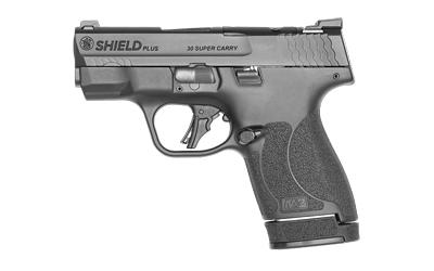 M&P Shield Plus OR, Striker Fired, Semi-automatic, Polymer Frame Pistol, Micro Compact, 30 Super Carry, 3.1" Barrel, Armornite Finish, Black, Tritium Night Sights, Optics Ready, No Thumb Safety, 2 Magazines, (1)-13 Rounds and (1)-16 Rounds 13474