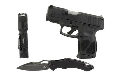 G3C, Semi-automatic, Striker Fired, Polymer Frame Pistol, 9MM, 3.26" Barrel Matte Finish, Black, Adjustable Sights, 2 Magazines, 12 Rounds, Package Includes Knife, Flashlight 1-G3C931-CK6