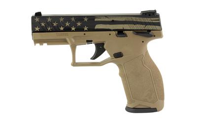 TX22, Striker Fired, Semi-automatic, Polymer Frame Pistol, Full Size, 22 LR, 4.1" Threaded Barrel, Flat Dark Earth Frame, Cerakote Finish, US Flag Distressed on Slide, Adjustable Sights, Manual Thumb Safety, 16 Rounds, 2 Magazines 1-TX22141-USD