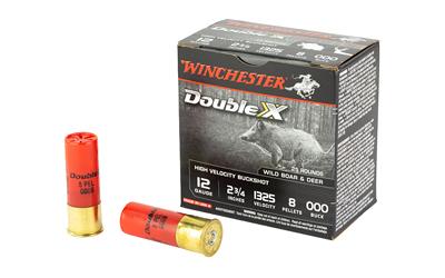 DOUBLE X, 12 Gauge 2.75", 000 Buck, Buckshot, 8 Pellots, 25 Rounds Per Box X12C000B