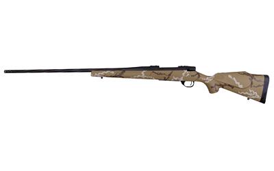Vanguard Outfitter, Bolt Action Rifle, 257 Weatherby Magnum, 26" Spiral Fluted #2 Contour Barrel, Threaded 1/2-28, 1:10" Twist, Cerakote Finish, Graphite Black, Weatherby Monte Carlo Stock, Brown and White Hand Sponge Paint, Two Stage Adjustable Trigger,