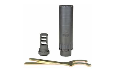 Resonator K Suppressor, 30 Caliber, Rifle Suppressor, 5.56" Long, 1.5625" Diameter, Black Finish, Includes QD Mount/Muzzle Brake (YHM-4302-MB-36A), 1/2"-36 YHM-2150-MB-36