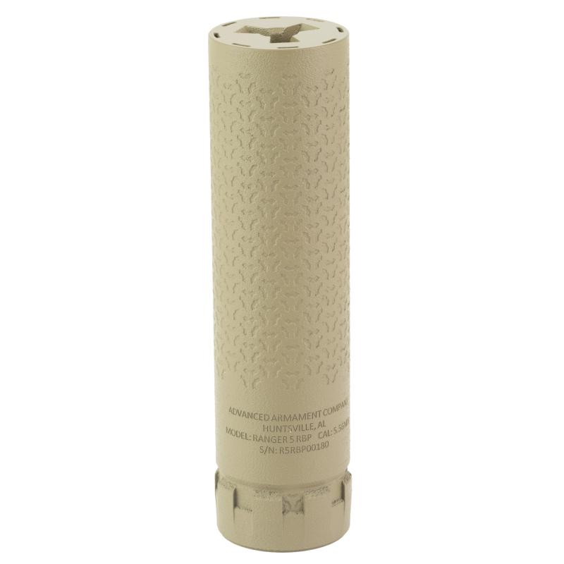 Ranger 5 RBP, Rimfire Suppressor, 6MM ARC, DMLS Haynes 282 Printed, High Temp Alphatek Finish, Flat Dark Earth, 1.375-24 Universal Mount, 1.5" Diameter 65019