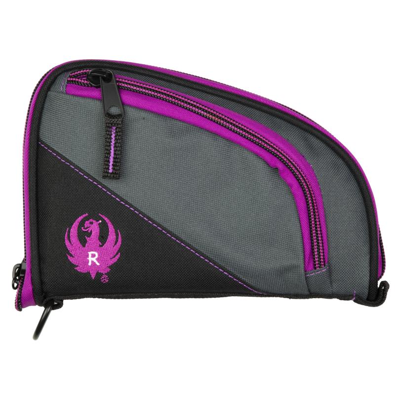 Tuscan Ruger Branded, Pistol Case, 8" Long, Nylon Construction, Matte Finish, Gray and Black with Pink Accents 27409