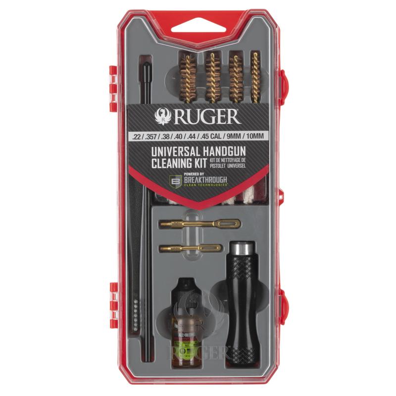 Ruger Universal Handgun Cleaning Kit, For Calibers .22-.45, Red and Gray 27876