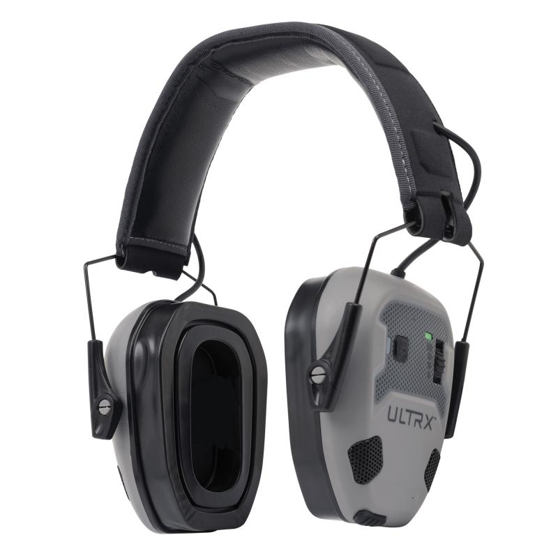 ULTRX Bionic Fuse E-Muff, Electronic Earmuff, NRR 22dB, Bluetooth 5.3, Rechargeable, Rubberized Protective Coating, Cement Gray 4144